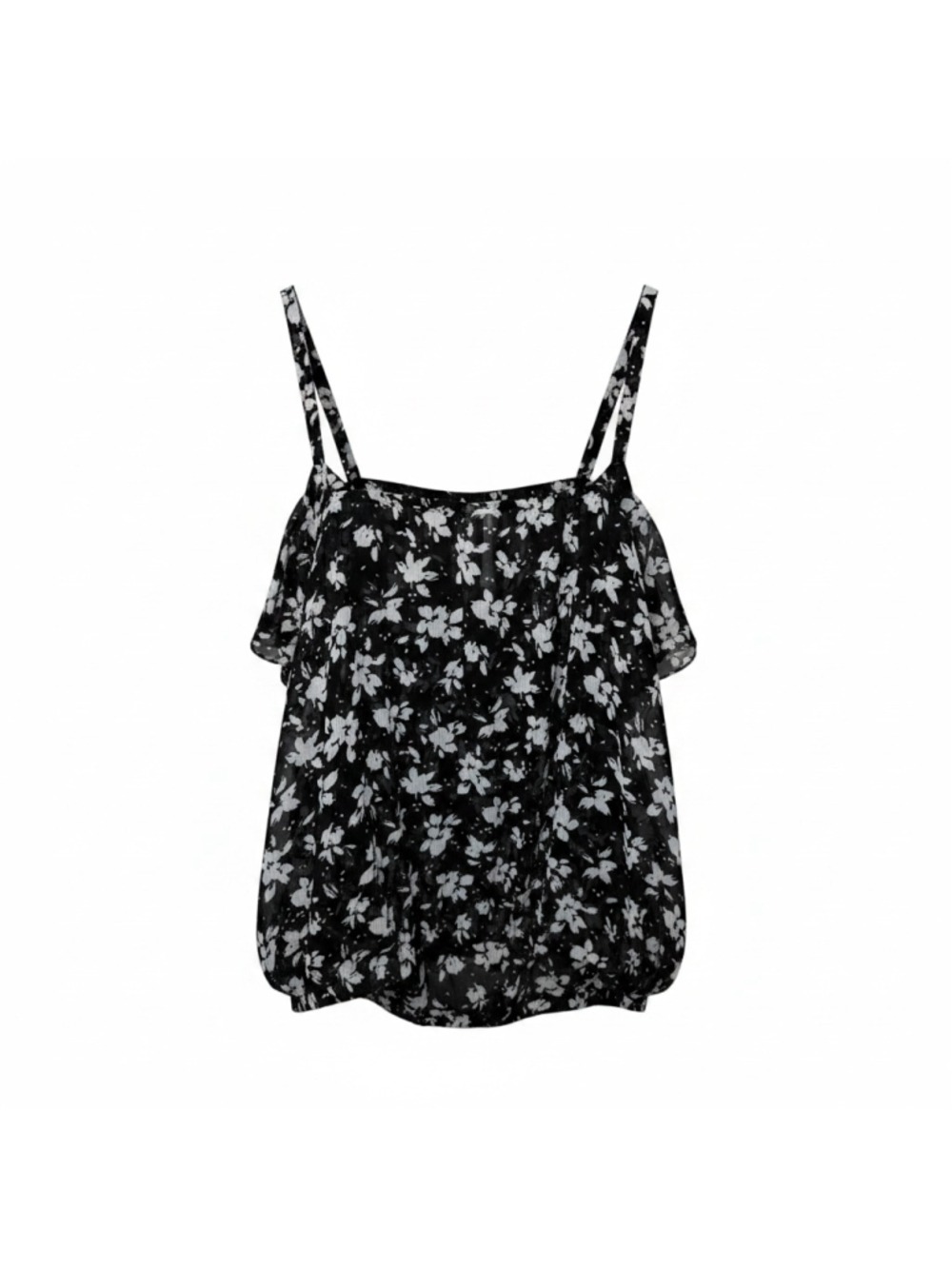 Torrid Floral Ruffle Cami Tank Top Black White Plus Size 3 NWT